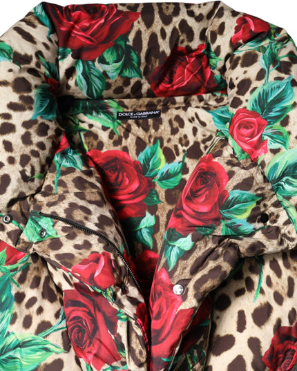 Dolce & Gabbana Multicolor Leopard Rose Puffer Quilted Jacket