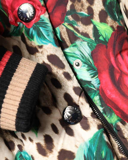 Dolce & Gabbana Multicolor Leopard Rose Puffer Quilted Jacket