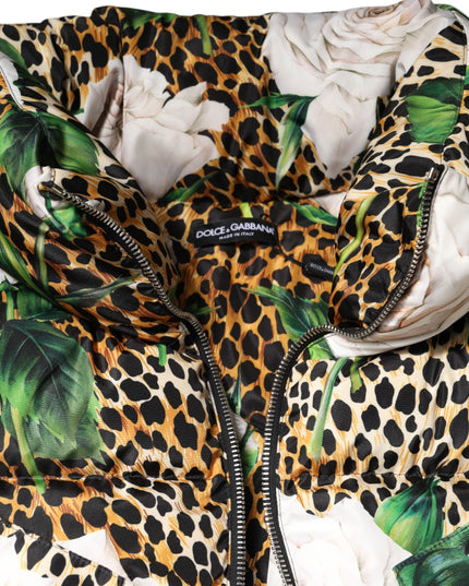 Dolce & Gabbana Multicolor Leopard Rose Puffer Quilted Jacket