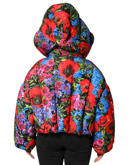 Dolce & Gabbana Multicolor Floral Hooded Puffer Coat Jacket