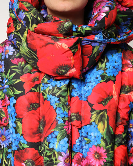Dolce & Gabbana Multicolor Floral Hooded Puffer Coat Jacket