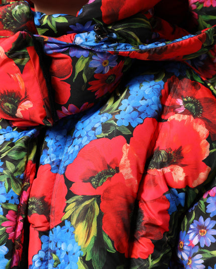 Dolce & Gabbana Multicolor Floral Hooded Puffer Coat Jacket