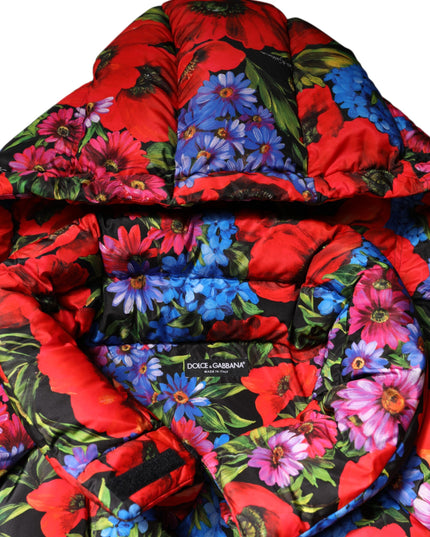 Dolce & Gabbana Multicolor Floral Hooded Puffer Coat Jacket