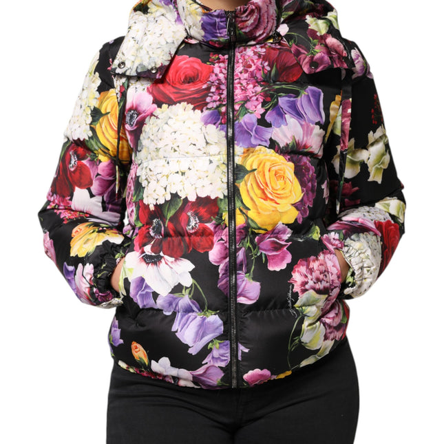 Dolce & Gabbana Multicolor Floral Hooded Puffer Quilted Jacket