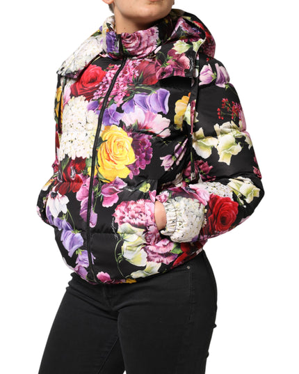 Dolce & Gabbana Multicolor Floral Hooded Puffer Quilted Jacket