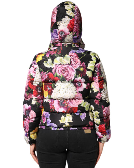 Dolce & Gabbana Multicolor Floral Hooded Puffer Quilted Jacket