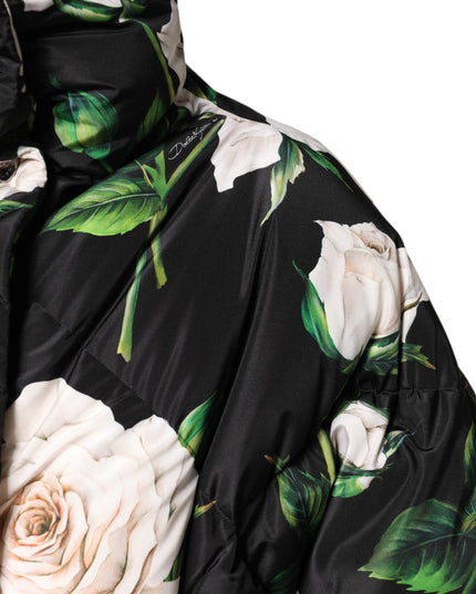 Dolce & Gabbana Black Floral Print Puffer Quilted Jacket