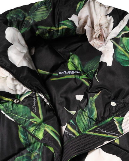 Dolce & Gabbana Black Floral Print Puffer Quilted Jacket