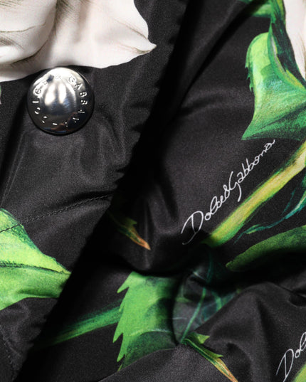 Dolce & Gabbana Black Floral Print Puffer Quilted Jacket