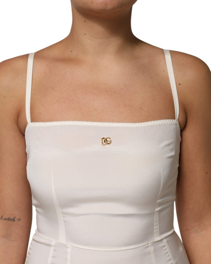 Dolce & Gabbana White Full Slip DG Logo Silk Dress Sleepwear