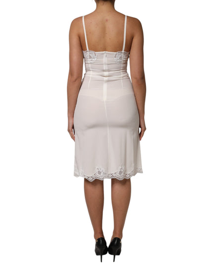 Dolce & Gabbana White Lace Gold DG Logo Silk Dress Sleepwear