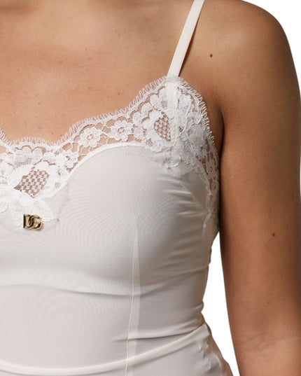 Dolce & Gabbana White Lace Gold DG Logo Silk Dress Sleepwear