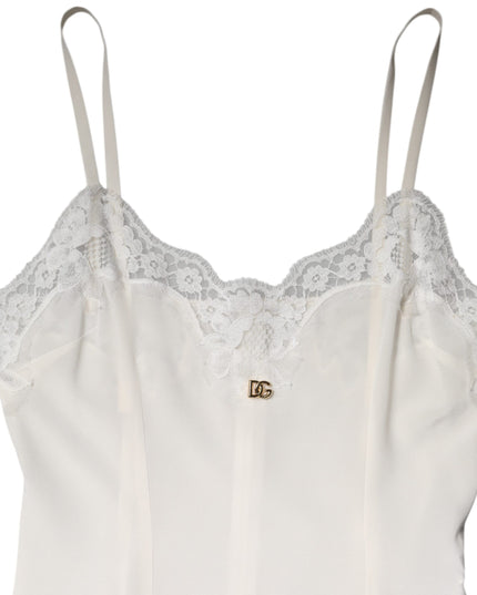 Dolce & Gabbana White Lace Gold DG Logo Silk Dress Sleepwear