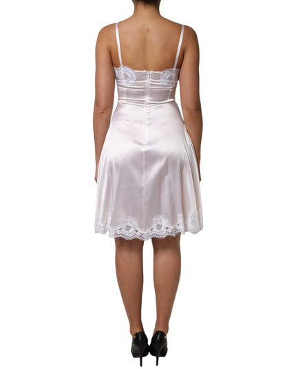 Dolce & Gabbana White Lace Gold DG Logo Silk Dress Sleepwear