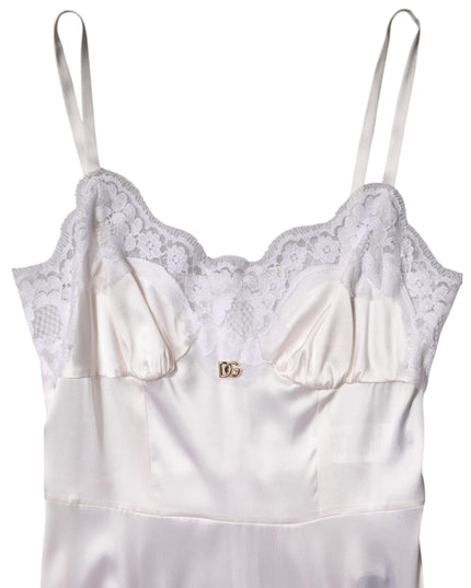 Dolce & Gabbana White Lace Gold DG Logo Silk Dress Sleepwear