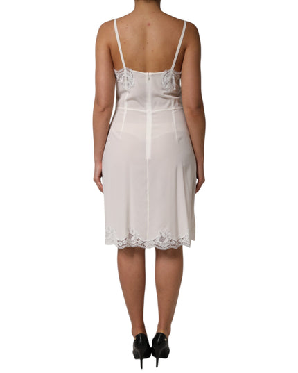 Dolce & Gabbana White Lace Gold DG Logo Silk Dress Sleepwear