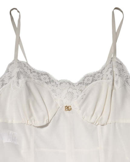 Dolce & Gabbana White Lace Gold DG Logo Silk Dress Sleepwear