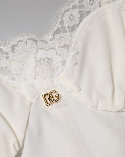 Dolce & Gabbana White Lace Gold DG Logo Silk Dress Sleepwear