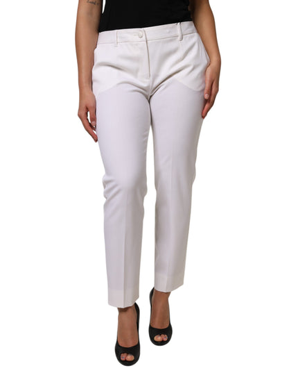 Dolce & Gabbana White Wool Mid Waist Tapered Pants