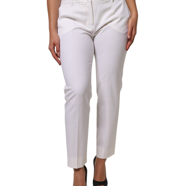 Dolce & Gabbana White Wool Mid Waist Tapered Pants