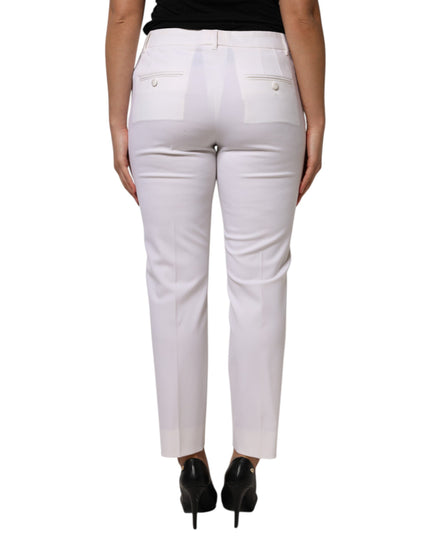 Dolce & Gabbana White Wool Mid Waist Tapered Pants