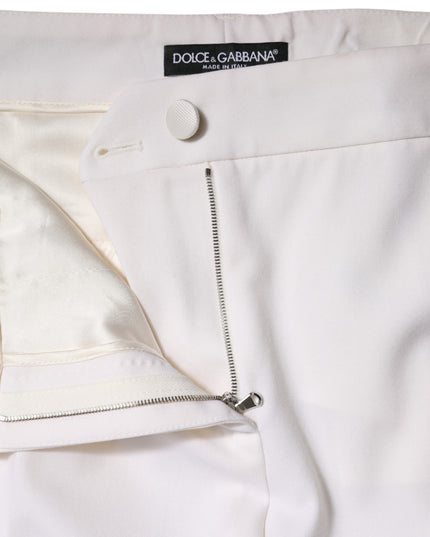 Dolce & Gabbana White Wool Mid Waist Tapered Pants