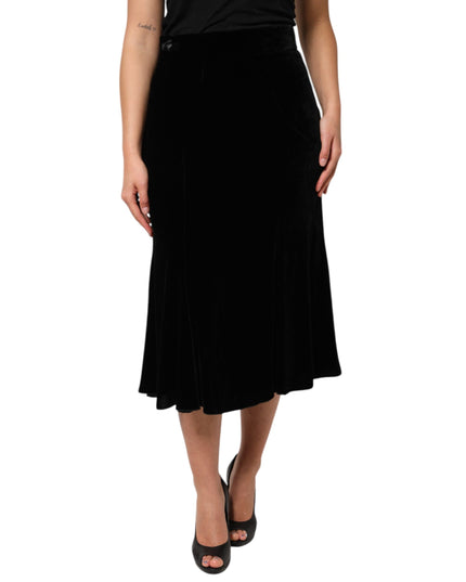 Dolce & Gabbana Black High Waist Fit Flared Midi Skirt