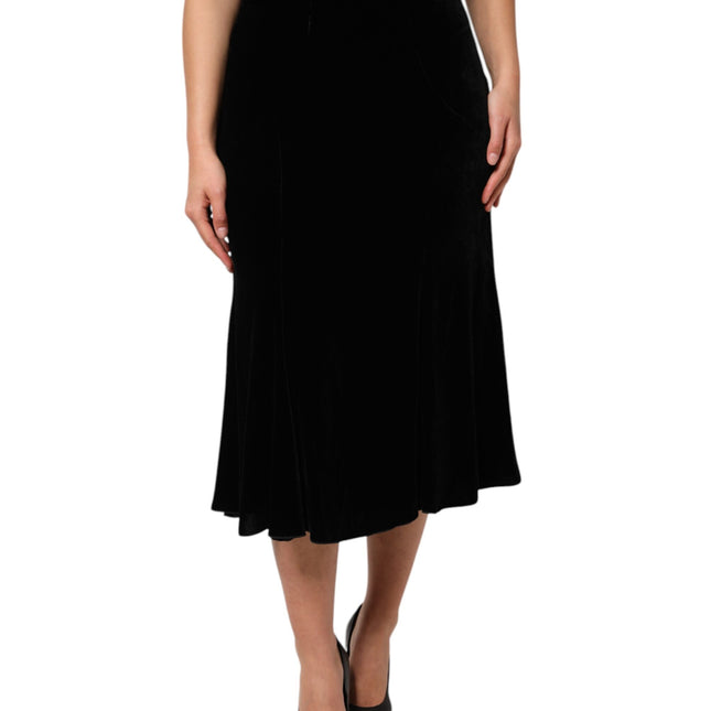 Dolce & Gabbana Black High Waist Fit Flared Midi Skirt
