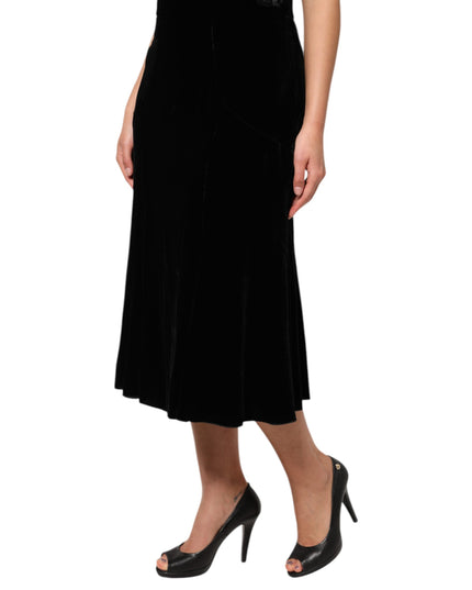 Dolce & Gabbana Black High Waist Fit Flared Midi Skirt