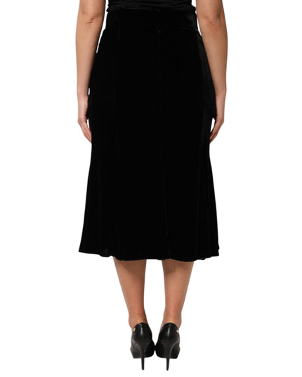 Dolce & Gabbana Black High Waist Fit Flared Midi Skirt