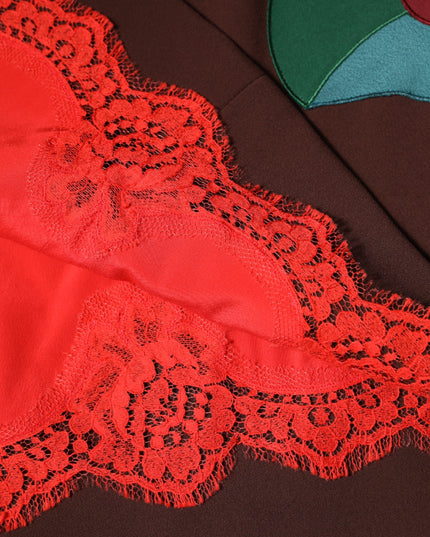 Dolce & Gabbana Brown Floral High Waist Side Slit Skirt