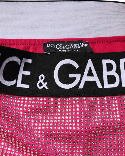 Dolce & Gabbana Pink Rhinestone Embellished Logo Mini Skirt