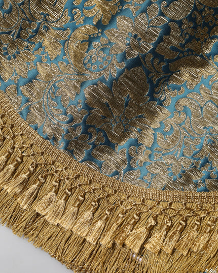 Dolce & Gabbana Blue Floral Jacquard Tasseled Mini Skirt