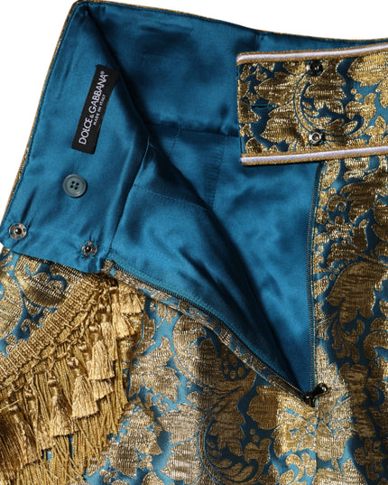 Dolce & Gabbana Blue Floral Jacquard Tasseled Mini Skirt