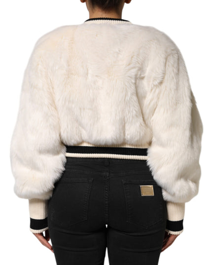 Dolce & Gabbana White Cropped Faux Fur DG Sweatshirt Sweater