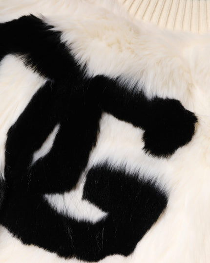 Dolce & Gabbana White Cropped Faux Fur DG Sweatshirt Sweater