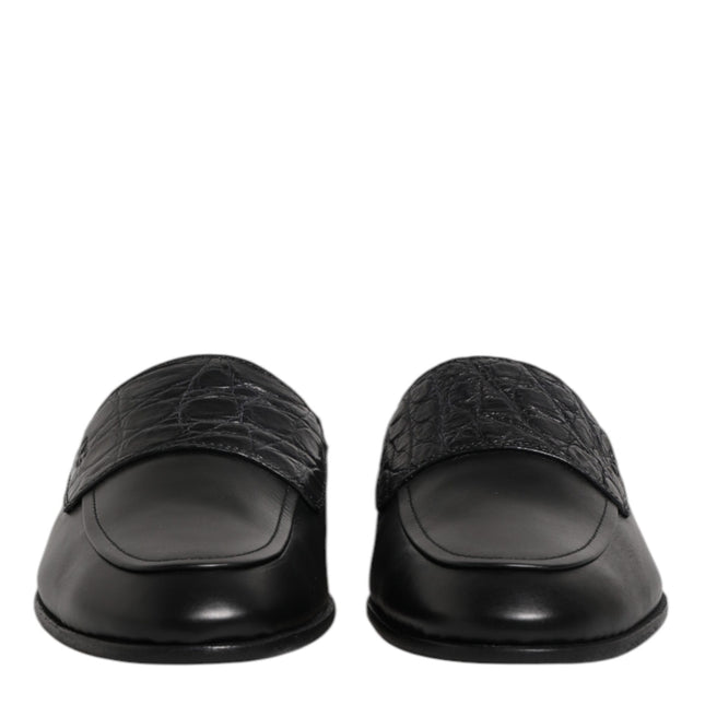 Dolce & Gabbana Black Calfskin Leather Slip On Loafers Shoes