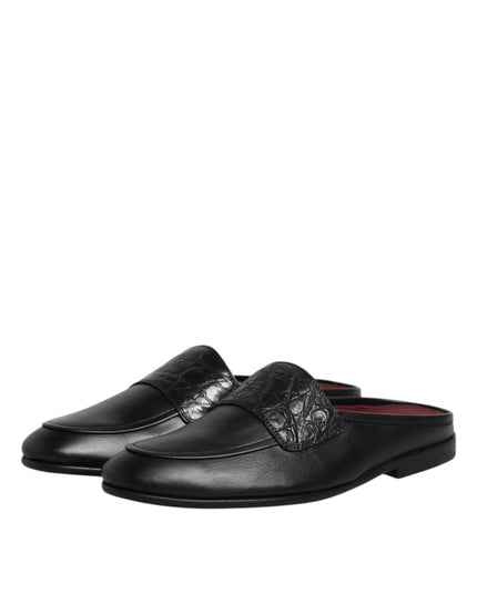 Dolce & Gabbana Black Calfskin Leather Slip On Loafers Shoes