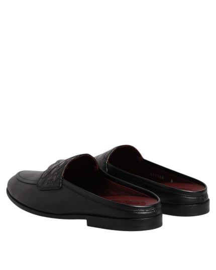 Dolce & Gabbana Black Calfskin Leather Slip On Loafers Shoes