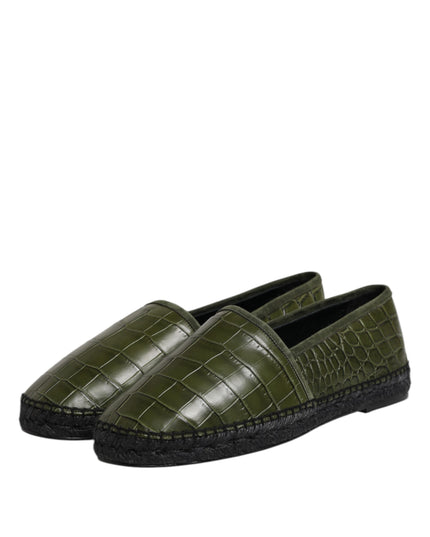 Dolce & Gabbana Green Exotic Leather Espadrilles Slip On Shoes