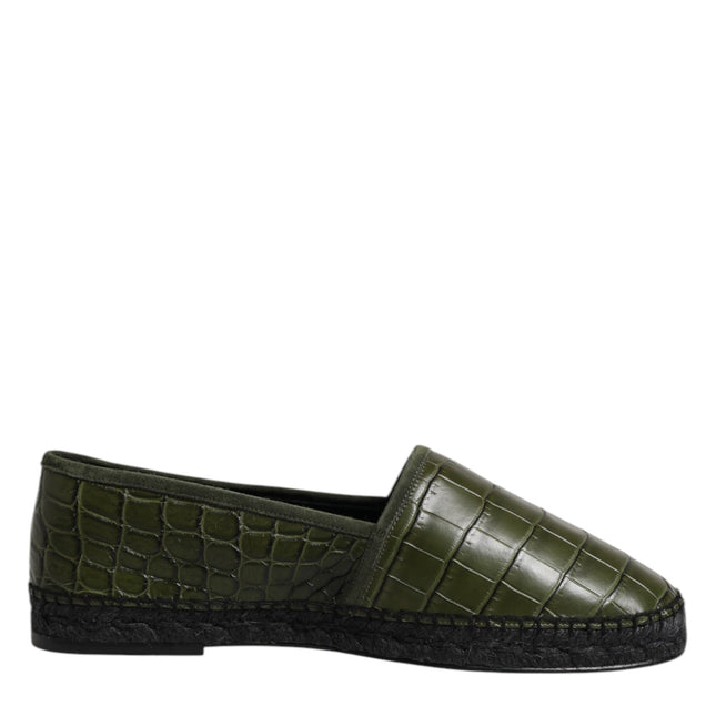 Dolce & Gabbana Green Exotic Leather Espadrilles Slip On Shoes