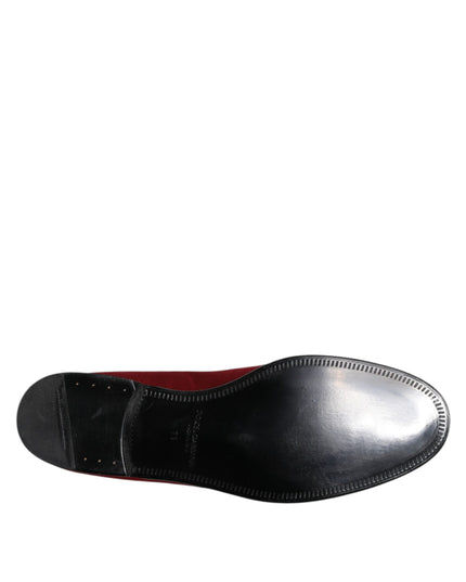 Dolce & Gabbana Red Velvet Slip On Loafers Formal Shoes