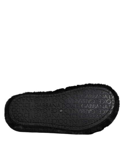 Dolce & Gabbana Black Polyester Velvet Slides Slipper Shoes
