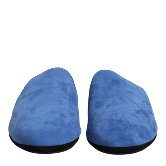 Dolce & Gabbana Blue Suede Capra Slides Flat Slipper Shoes