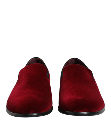 Dolce & Gabbana Red Cotton Velvet Slip On Loafers Formal Shoes