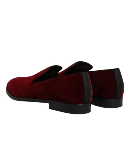 Dolce & Gabbana Red Cotton Velvet Slip On Loafers Formal Shoes