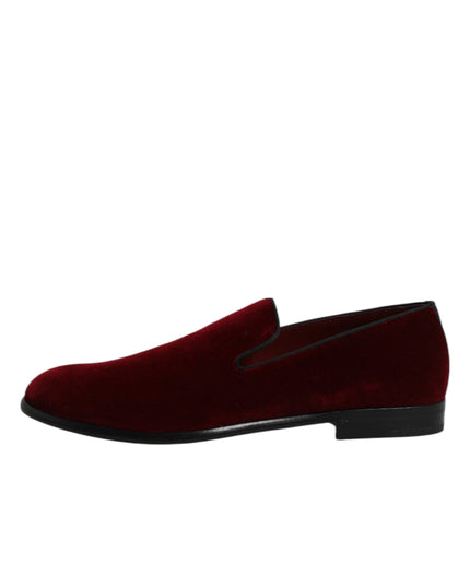 Dolce & Gabbana Red Cotton Velvet Slip On Loafers Formal Shoes