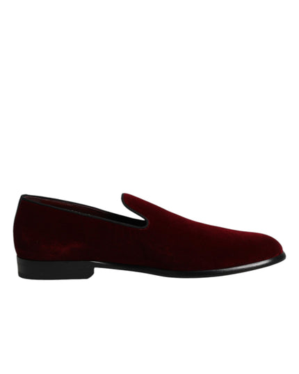 Dolce & Gabbana Red Cotton Velvet Slip On Loafers Formal Shoes