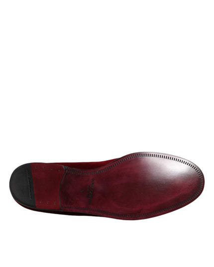 Dolce & Gabbana Red Cotton Velvet Slip On Loafers Formal Shoes