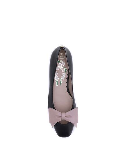 Valentino Garavani Black Calf Leather Bos Taurus Ballet Flats